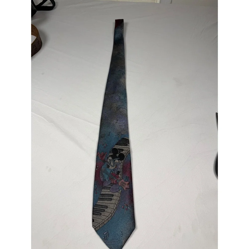 Disney 1980 Mickey Mouse Musical Piano Guitar Necktie Blue Balancine USA Made